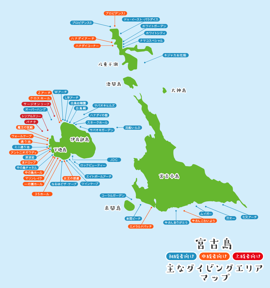 宮古島ダイビングスポットマップ