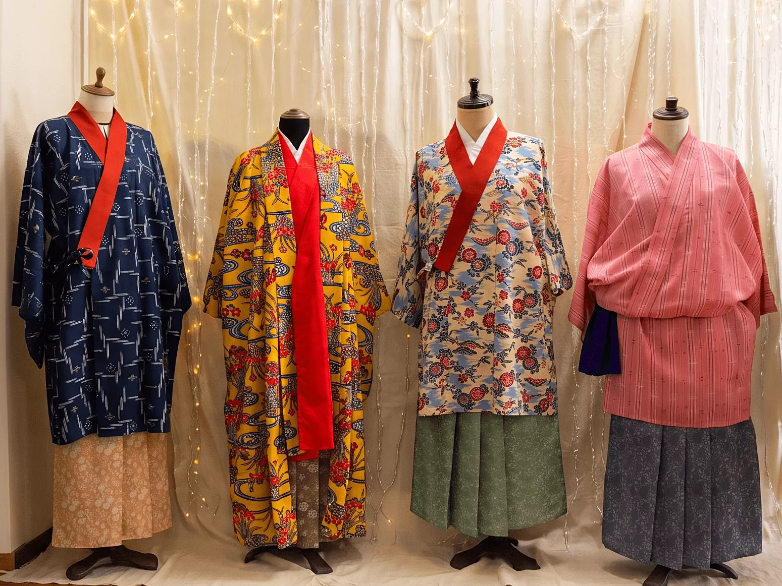 トルソーに飾られた色とりどりの琉装コーディネート展示