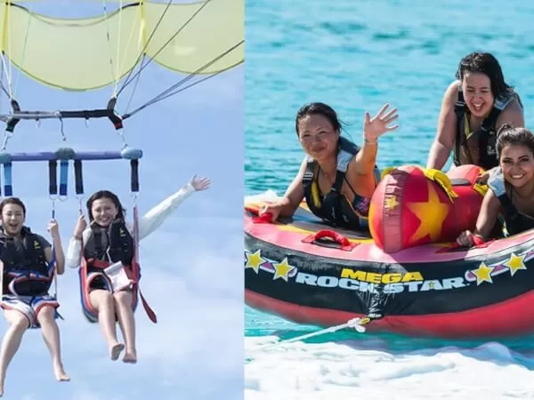 沖縄東海岸 浜比嘉島周辺『パラセーリング＆マリンチューブ3種』【海中道路周辺・約2時間・空中約10分・4歳以上・2名〜】