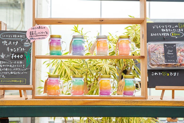 なごアグリパーク｜販売されている、パステルカラーの虫よけキャンドル