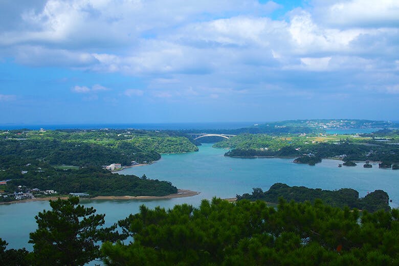 嵐山展望台｜ワルミ大橋の向こうに古宇利島が見える
