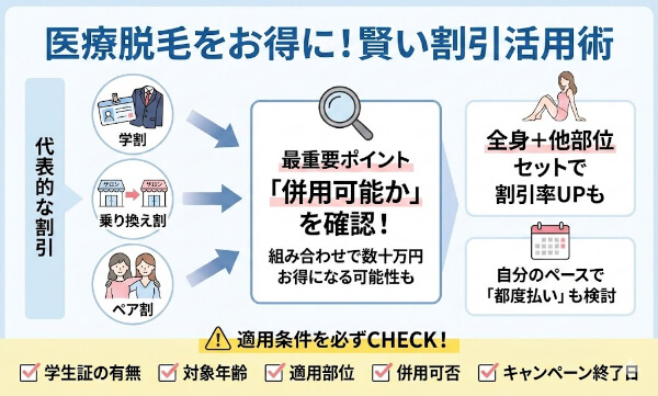 医療脱毛をお得にできる割引も活用しようの図解
