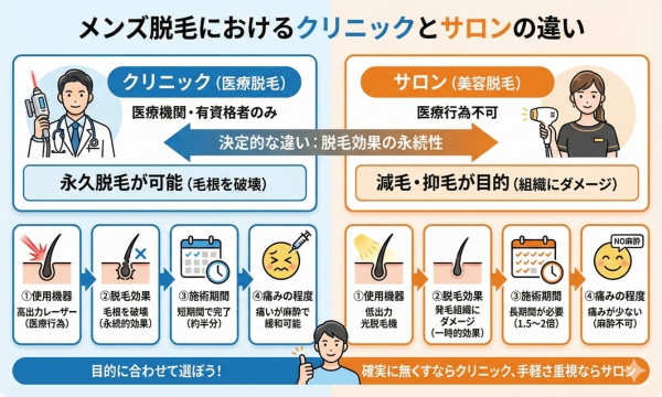 メンズ脱毛におけるクリニックとサロンの違い