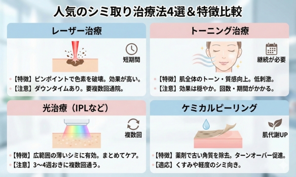 人気のシミ取り治療法・特徴
