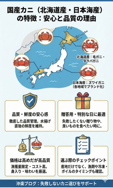 国産カニ（北海道産・日本海産）の特徴