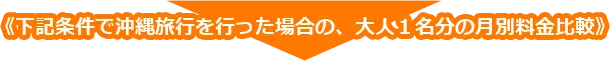 上記条件で沖縄旅行を行った場合の、大人１名分の月別料金比較