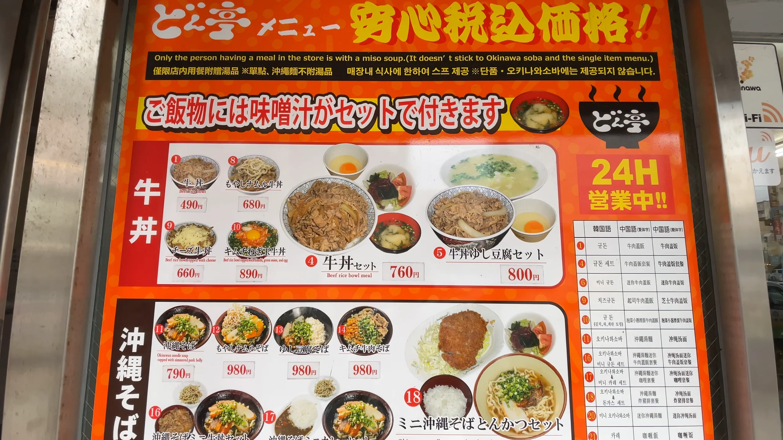 多言語対応で分かりやすい、どん亭の入り口にある食券機