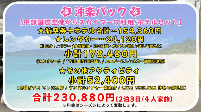沖楽パック料金